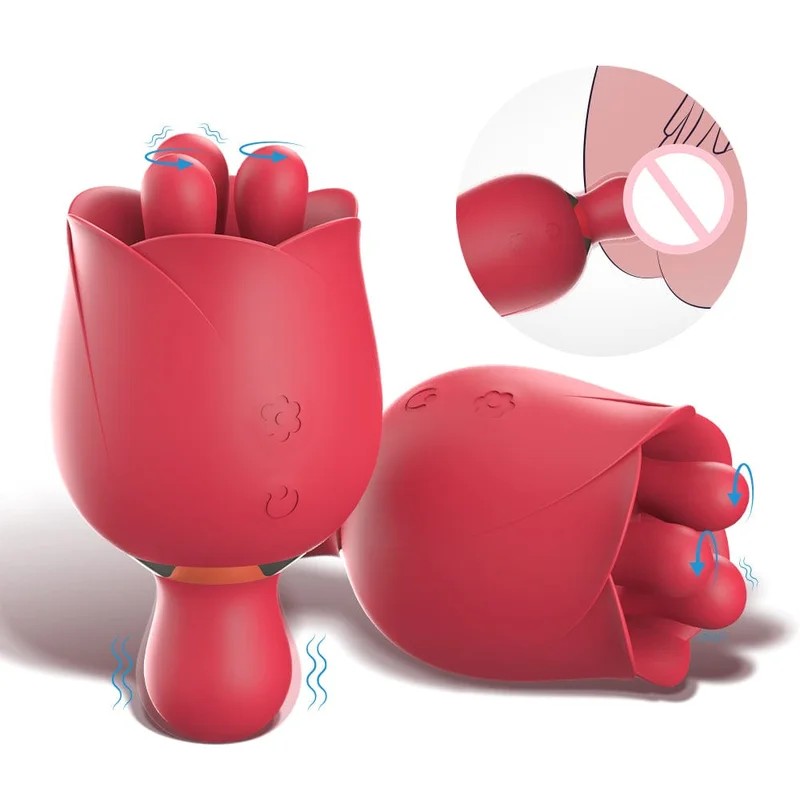 2In1RoseVibratorSexToyClitoralClitTongueLickingVibrator