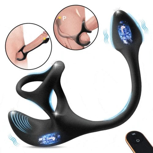 3In1SphericalVibratingAnalPlugTesticlesStimulatorWithcockRing
