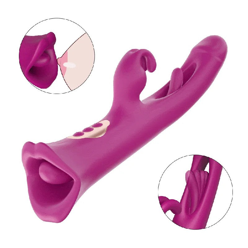 4IN1RoseMuncherRabbitVibratorLickingVibratingFlappingClitNippleStimulator