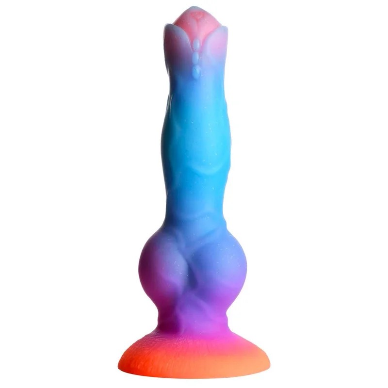 7.5″SpaceCockGlow-In-The-DarkSiliconeAlienDildo–Orange,Purple&Blue