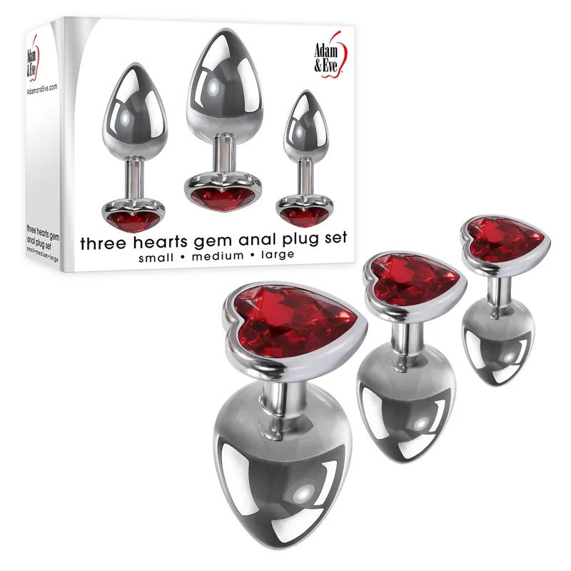Adam&Eve–Metal3pieceAnalSetwithRedHeartsGem(Silver/Red)
