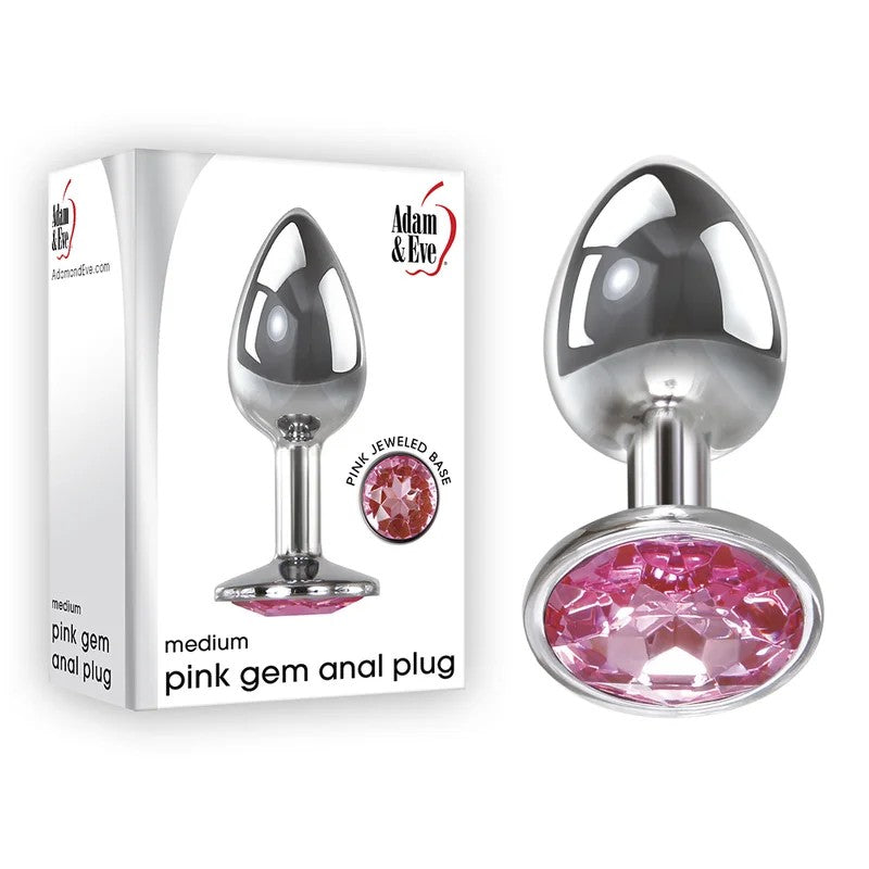 Adam&Eve–MetalAnalPlugwithPinkGemonbase–Medium(Chrome/Pink)