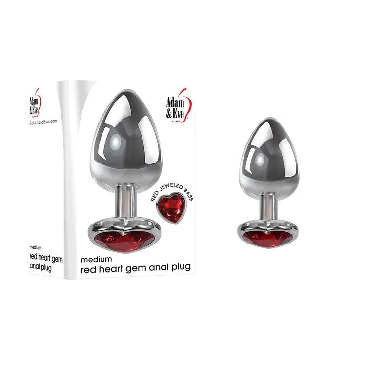 Adam&Eve–MetalAnalPlugwithRedHeartGemonbase–Medium(Chrome/Red)