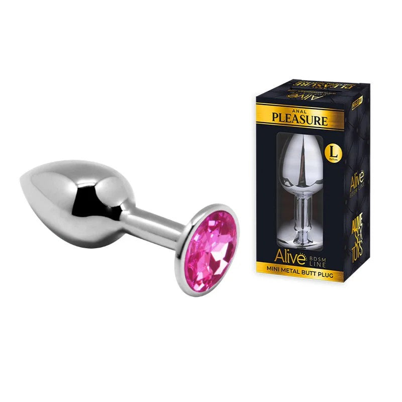 Alive–MetalAnalPlugwithPinkGem–Large(Pink/Silver)