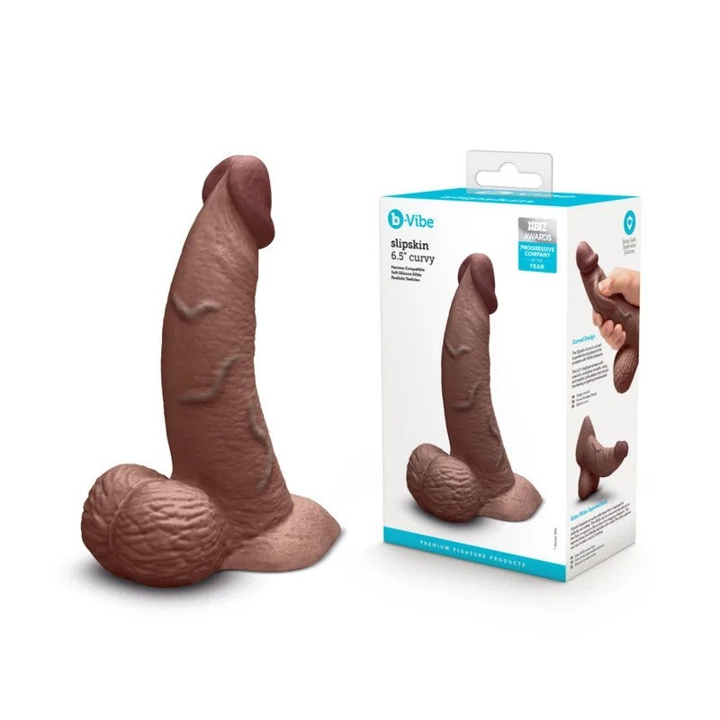 b-Vibe–Slipskin6.5″CurvyRealisticDongwithBalls(DarkFlesh)