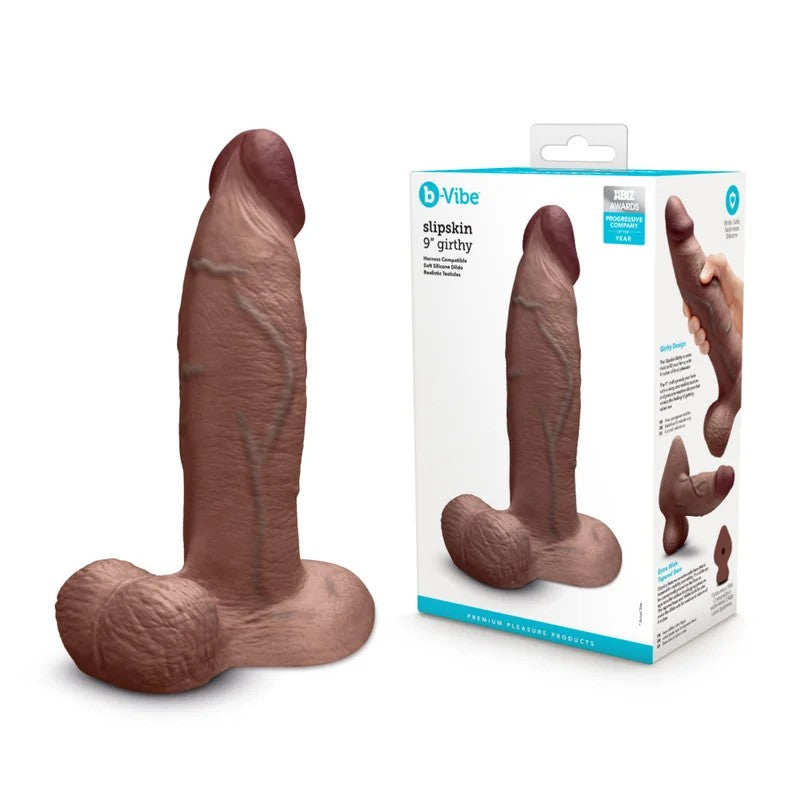 b-Vibe–Slipskin9″GirthyRealisticDongwithBalls(DarkFlesh)