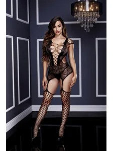 Baci–CorsetFrontSuspenderFishnetBodysuit–OS(Black)