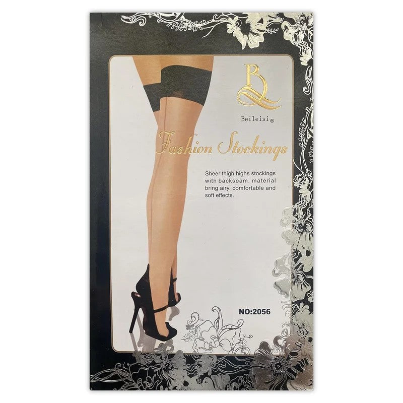 Beileisi–SheerBandTopThighHighswithCubanHeelBackseam–One-Size/OS(Nude/Black)