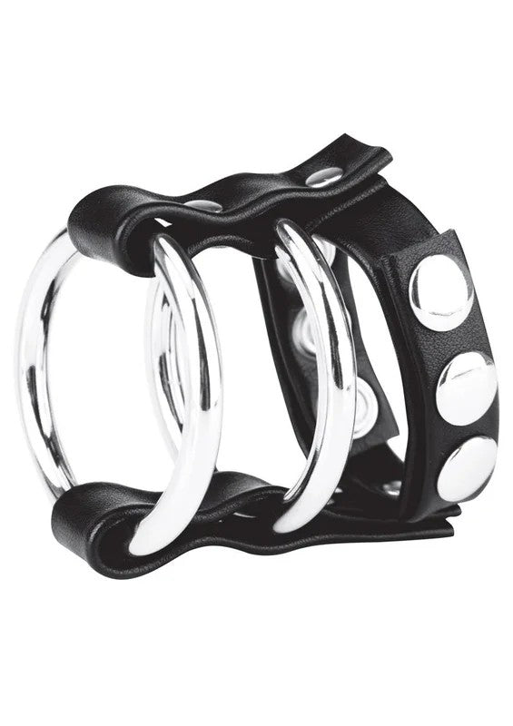 BlueLineCandBGearDoubleMetalCockRingwithAdjustableSnapBallStrap