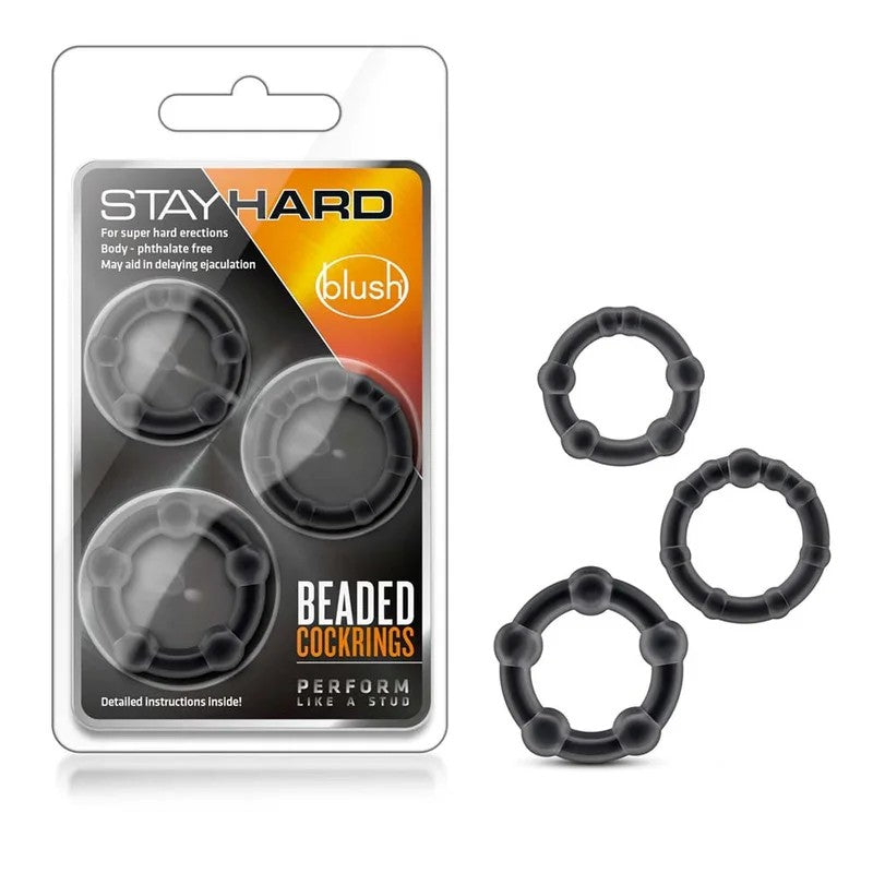 BlushStayHardBlackBeadedCockRings3Sizes
