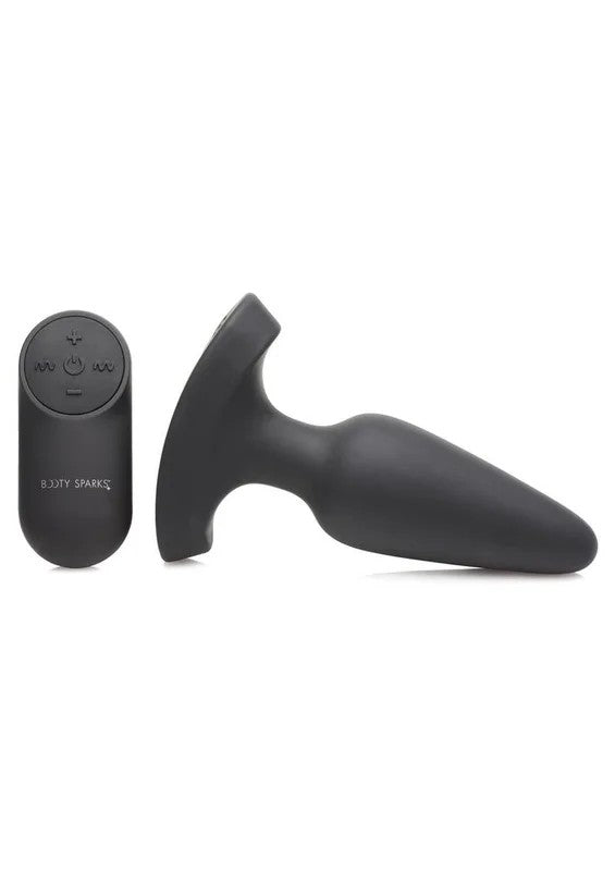 BootySparksLaserF…MeRechargeableSiliconeAnalPlugwithRemoteControl–Medium–BlackwithRedLight