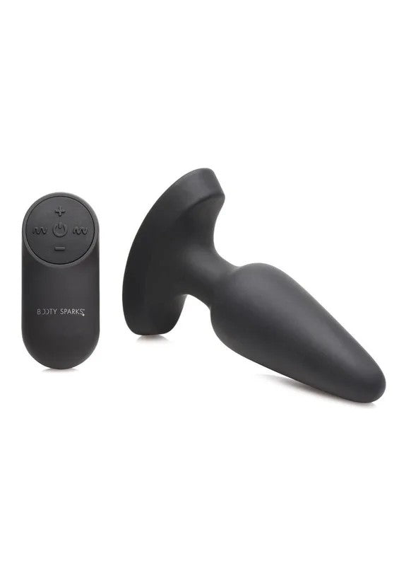 BootySparksLaserHeartRechargeableSiliconeAnalPlugwithRemoteControl–Medium–BlackwithRedLights