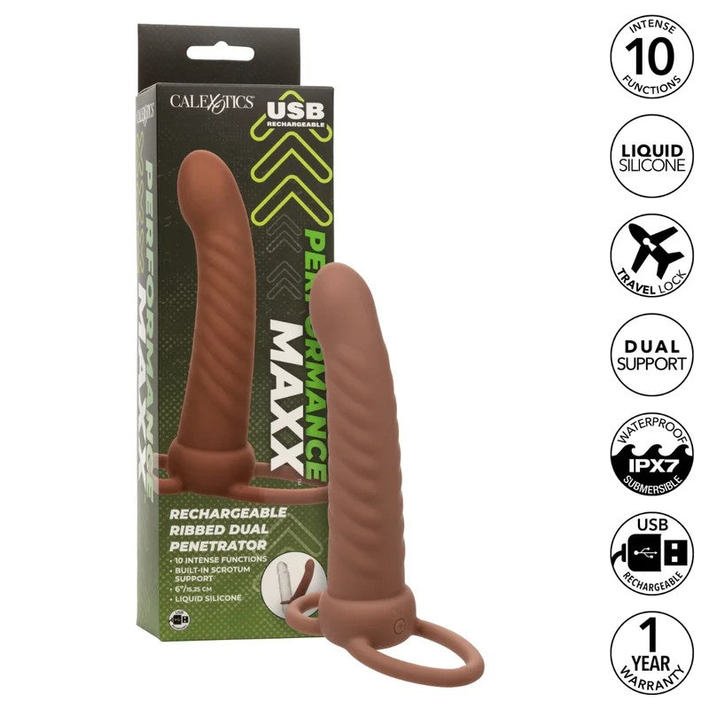 Calexotics–PerformanceMaxx6″RechargeableRibbedDualPenetrator(DarkFlesh)