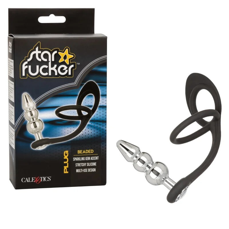 Calexotics–StarFuckerDualCockRingGemPlug–Beaded(Black/Silver)