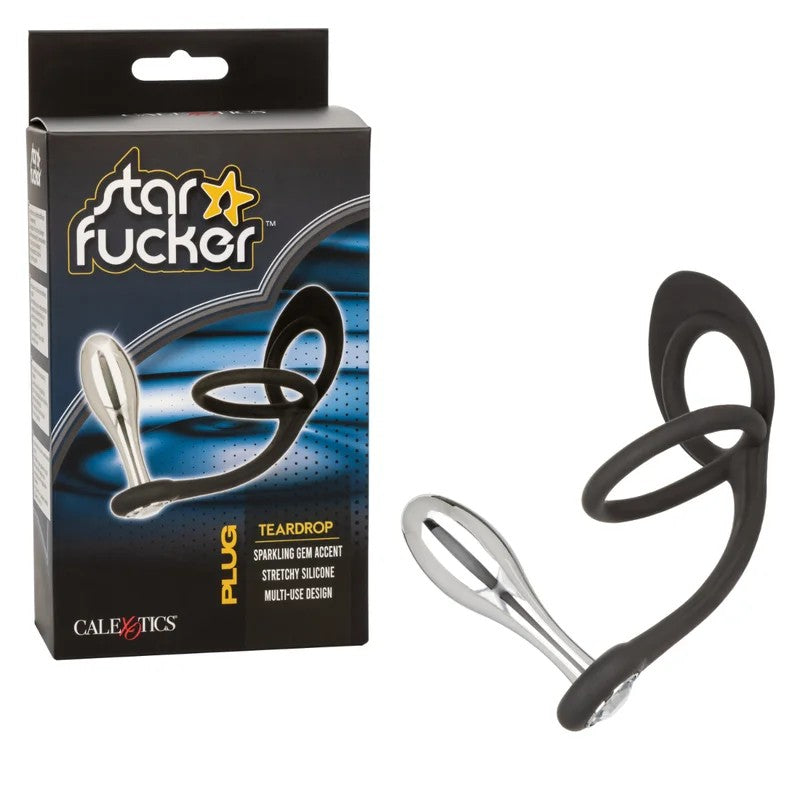 Calexotics–StarFuckerDualCockRingGemPlug–Teardrop(Black/Silver)