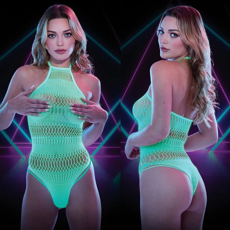 Lapdance–HalterneckTeddyGlowInDarkwithNipplePasties–OS/One-Size(Green)