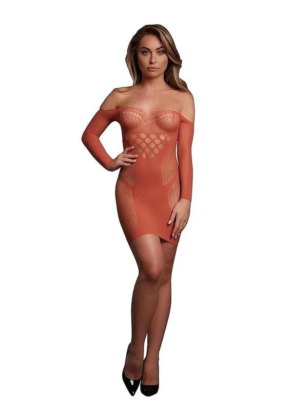 LeDesirLongSleevedNetMiniDress–OneSize–SunsetGlow