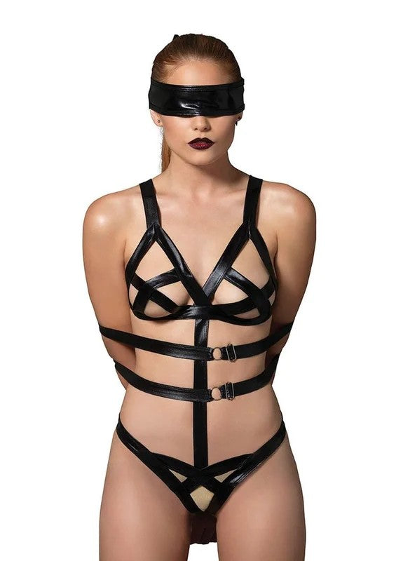 LegAvenueG-StringTeddywithAdjustableArmStraps,EyeMask,WristRestraint