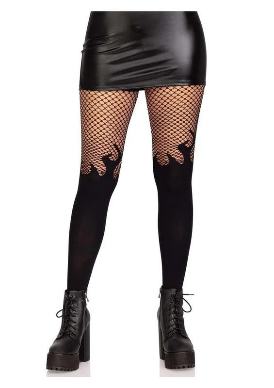 LegAvenueOpaqueFlameTightswithFishnetTop