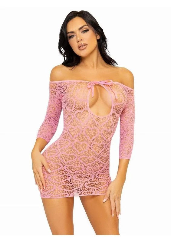 LegAvenueSeamlessHeartNetMiniDresswithKeyholeTieFront