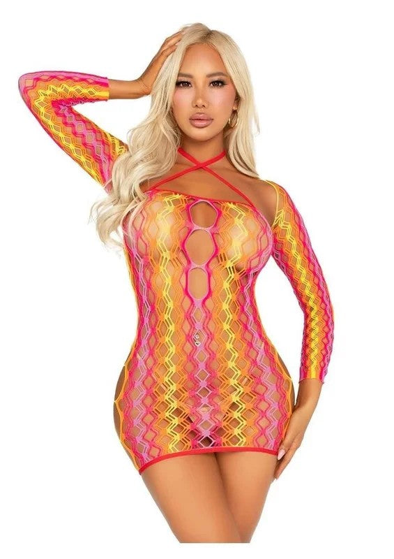LegAvenueZigZagNetTwistHalterMiniDresswithKeyholeDetailandShrug