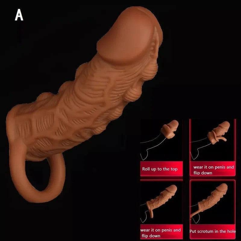 LifeSizeKnottedCockSleeveMaleSexToys–PremiumSiliconeTexturedPenisSheathEnlarger