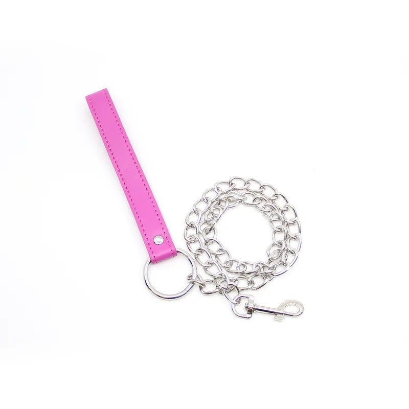 LoveInLeather–BerlinBabyMetalChainLeash(PinkHandle)