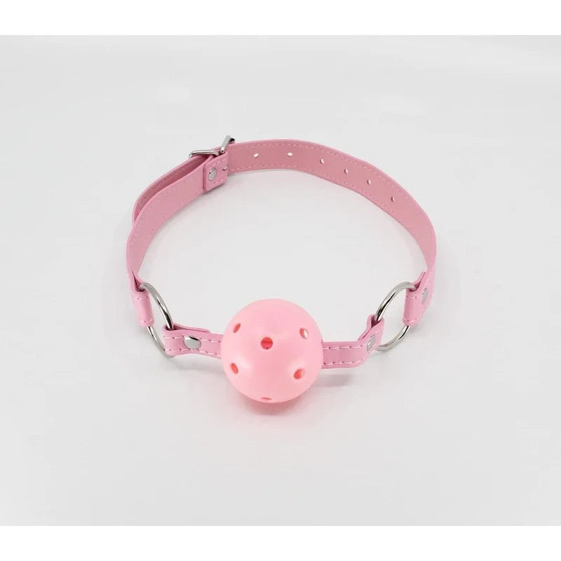 LoveInLeather–BreathableFauxLeatherGag|PinkPlasticBall