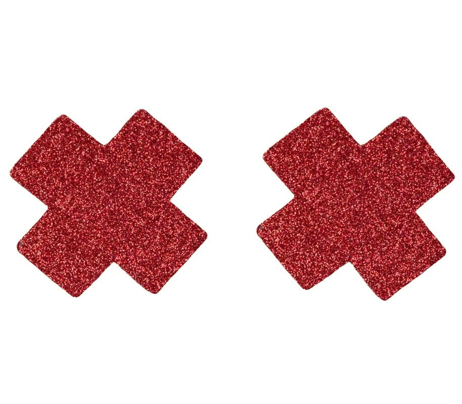 LoveInLeather–CrossNipplePasties(RedGlitter)