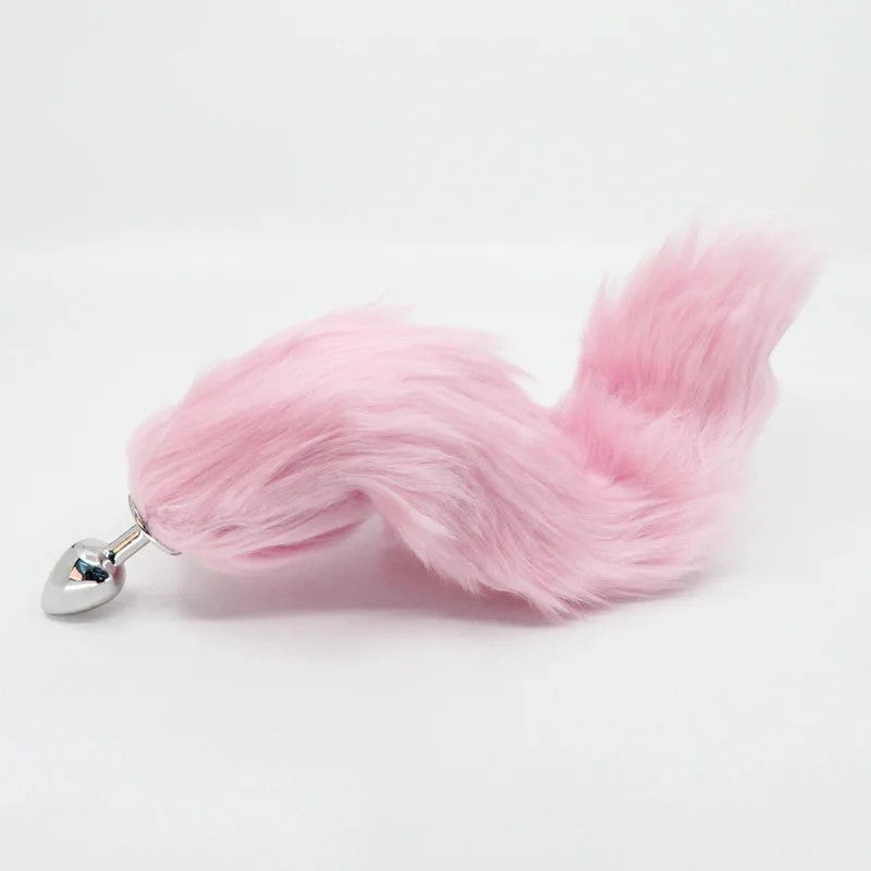 LoveInLeather–FoxTailMetalPlugwithBendableSpine–Small(Pink/Silver)