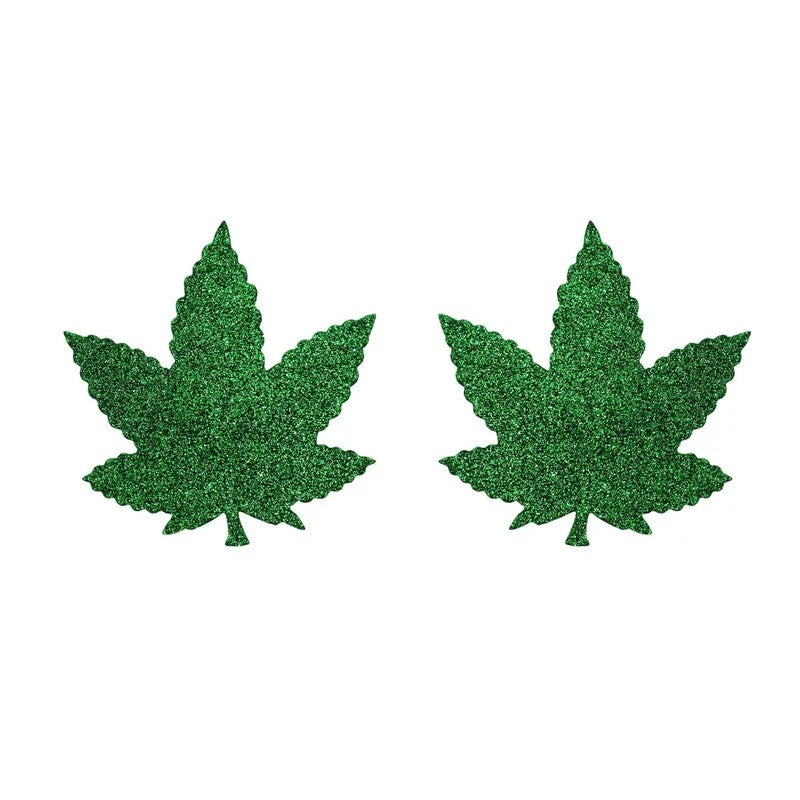 LoveInLeather–GlitterWeedLeafNipplePasties(Green)