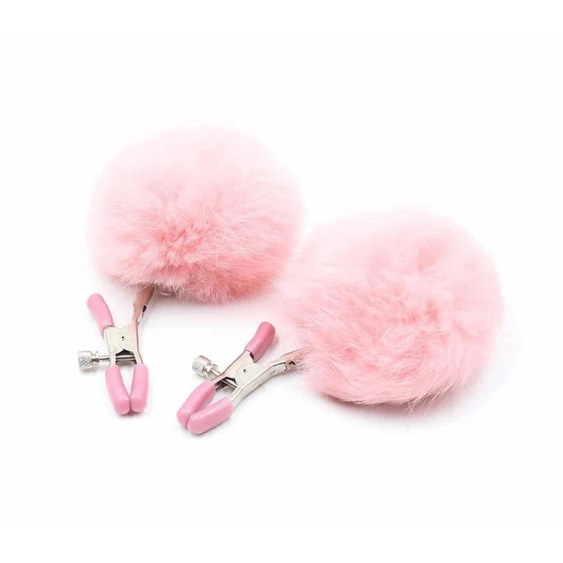 LoveInLeather–PinkPomPomNippleClamps|AlligatorClip
