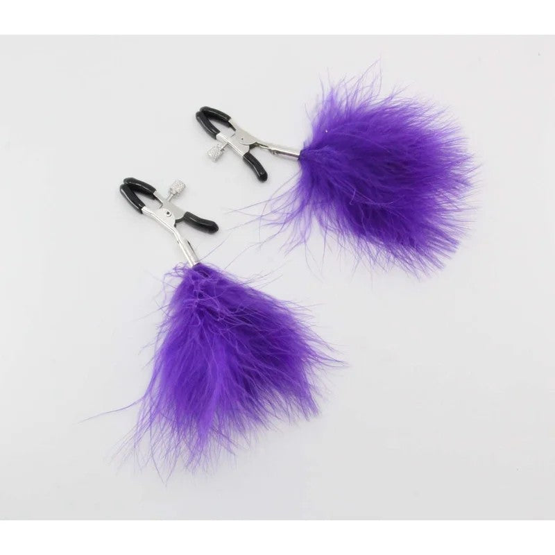 LoveInLeather–PurpleFeatherNippleClamps|AlligatorClip