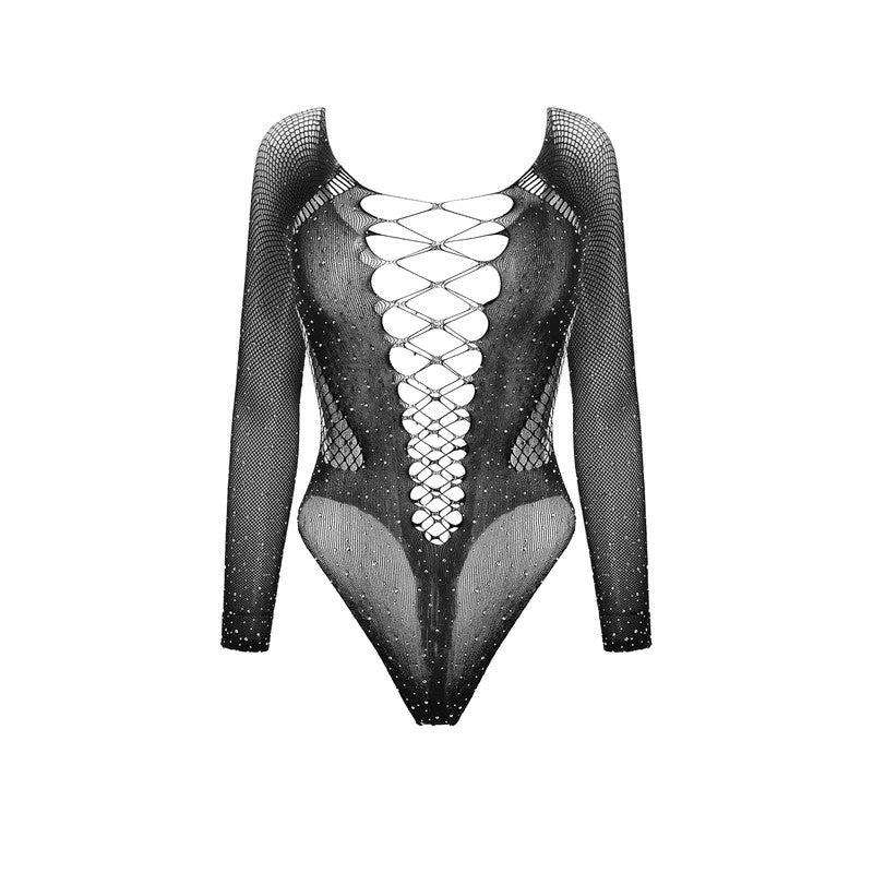 LoveInLeather–RhinestoneCutOutBodysuit|AssortedColours