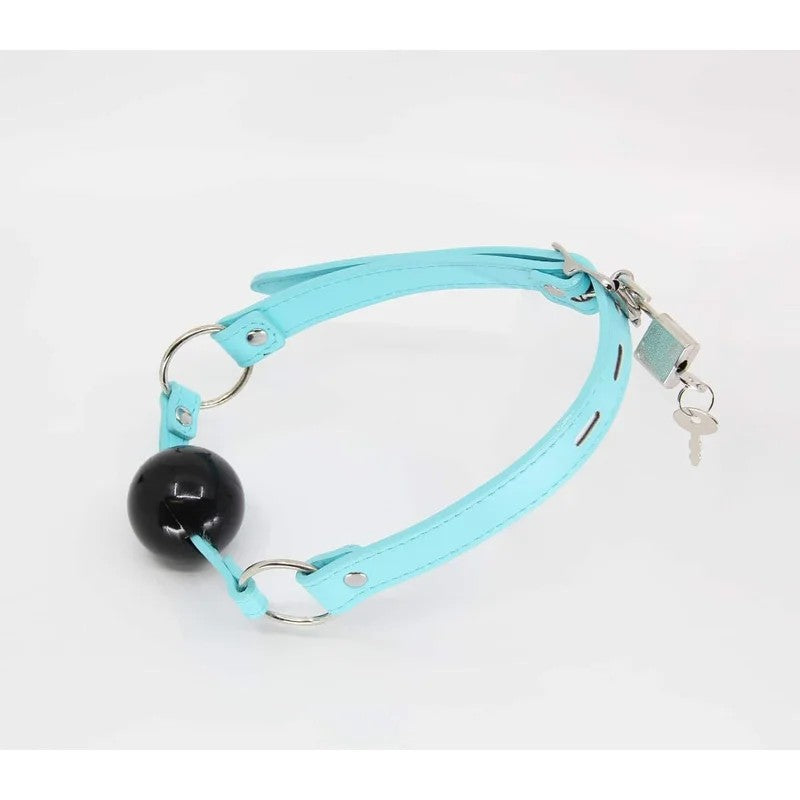 LoveInLeather–TurquoiseFauxLeatherGagWithSolidRubberBall|LockIncluded