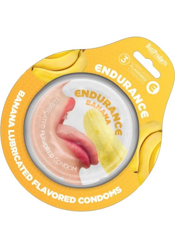 LubricatedFlavoredEnduranceCondoms3PerPack–Banana