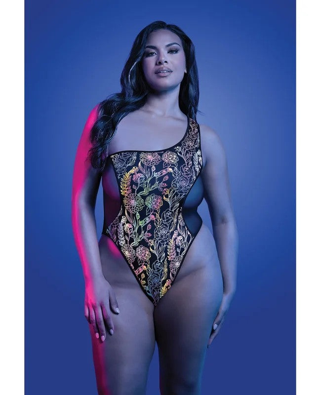 LuminescentFlashReflectiveFloralPrintTeddy–BlackQN