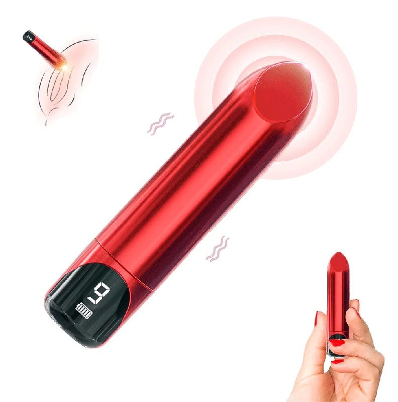 Lure–RoseBulletLipstickVibratorWith9VibrationModes&LedDisplay