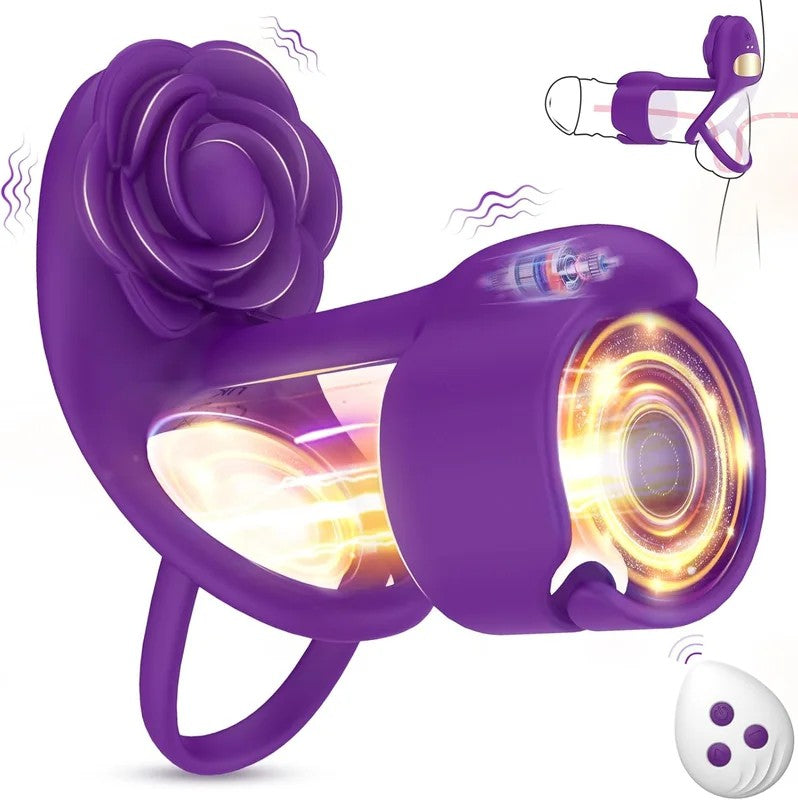 Lurevibe–3IN1VibratingRosePenisRingwith10Vibration