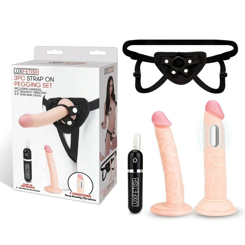 LuxFetish–3pcStrap-OnPeggingSet2xDongs&Harness