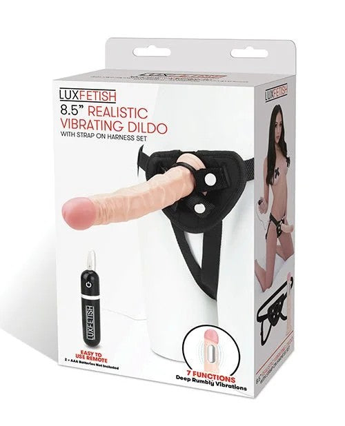 LuxFetish8.5″RealisticVibratingDildoW/strapOnHarnessSet