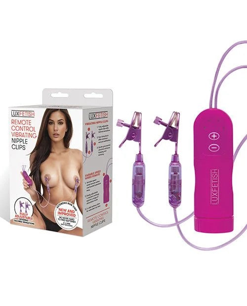 LuxFetishVibratingNippleClampsw/WiredRemoteControl–Pink/Purple