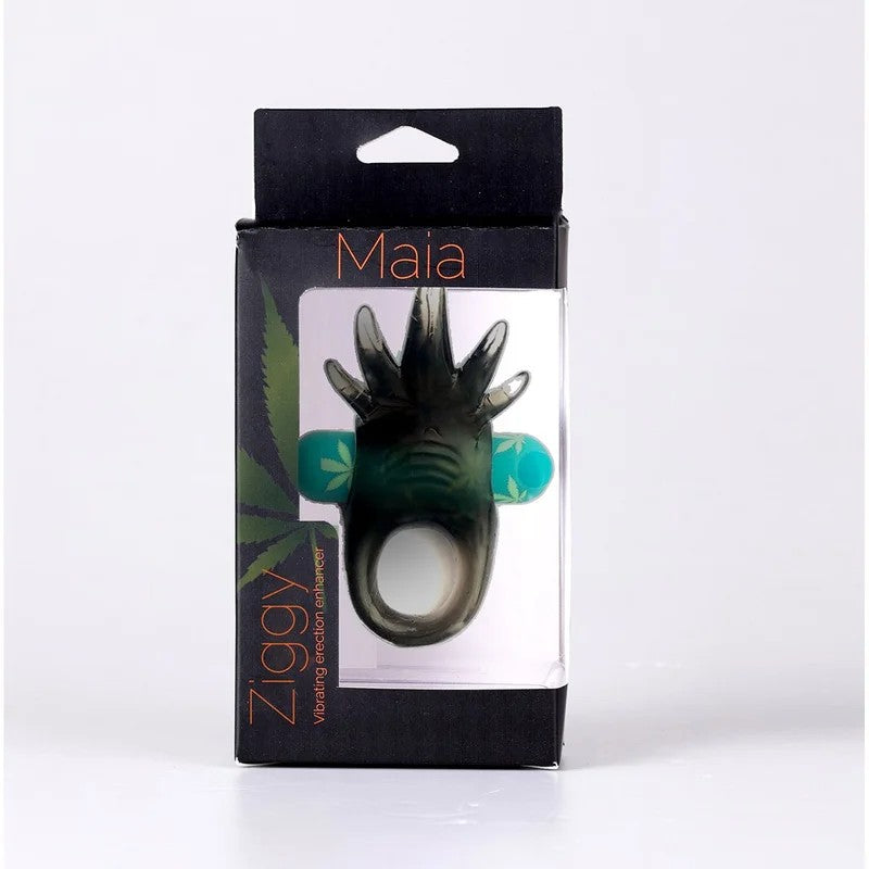 Maia–“Ziggy”RechargeableVibratingWeedLeafCockRing(Green/Smoke)