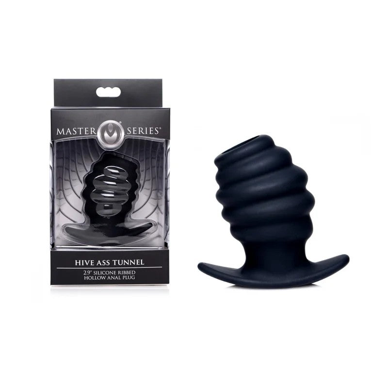 MasterSeries–“HiveAssTunnel”SiliconeRibbedHollowAnalPlug–Small(Black)