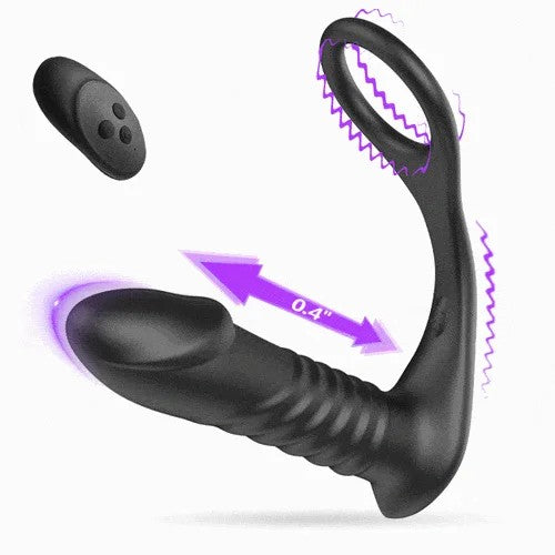 10ThrillingVibration3ThrustingSiliconeRemoteControlCockRingAnalVibrator