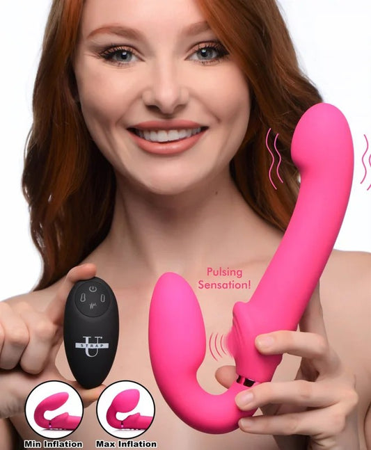 10XRemoteControlErgo-FitG-PulseInflatableandVibratingStraplessStrap-on–Pink