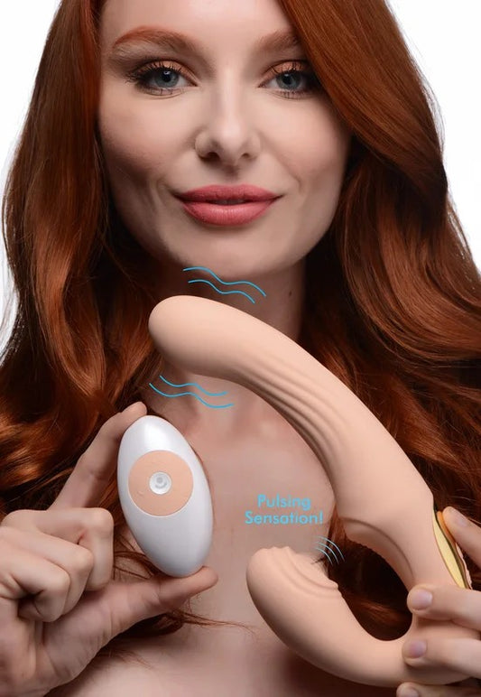 15XU-PulseSiliconePulsatingandVibratingStraplessStrap-onwithRemote–Blush