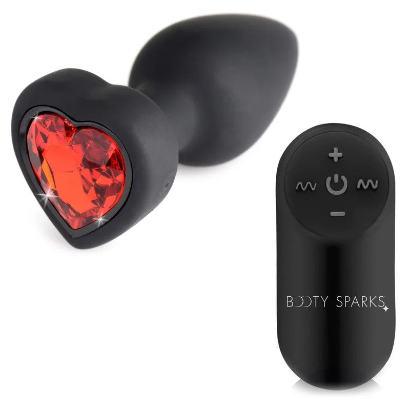 28XVibratingSiliconeRedHeartAnalPlug–Small