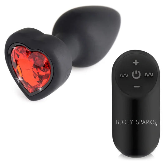 28XVibratingSiliconeRedHeartAnalPlug–Small