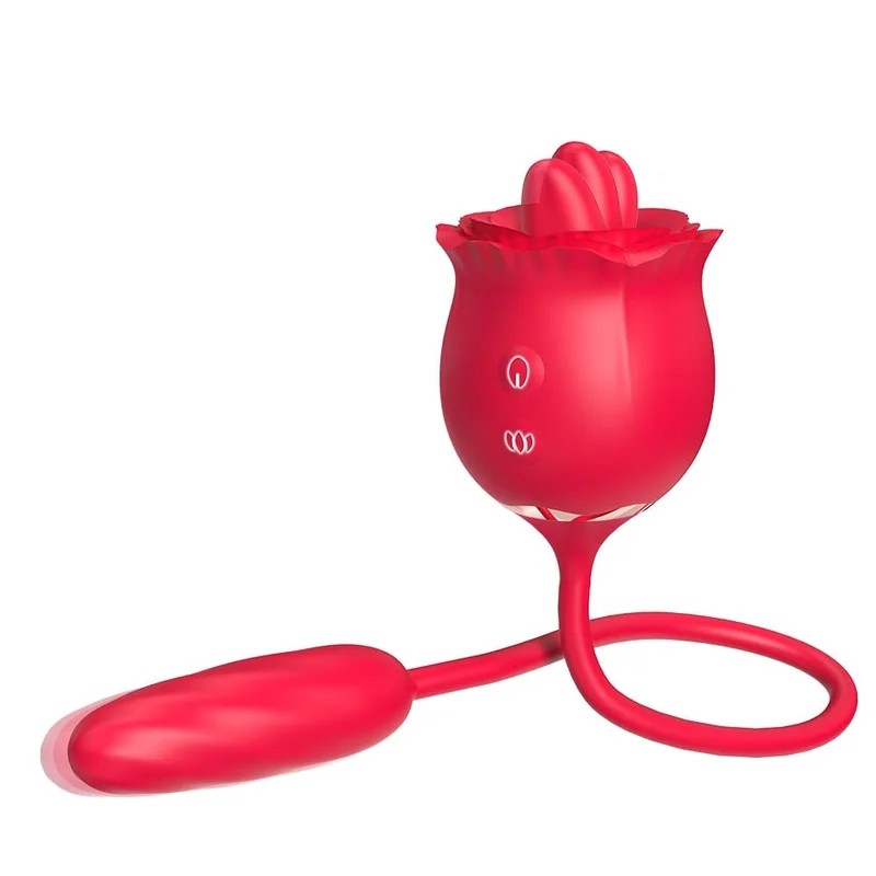 2In1RoseToyThrustingDildoVibratorWith9TongueLicking9ThrustingVibrating